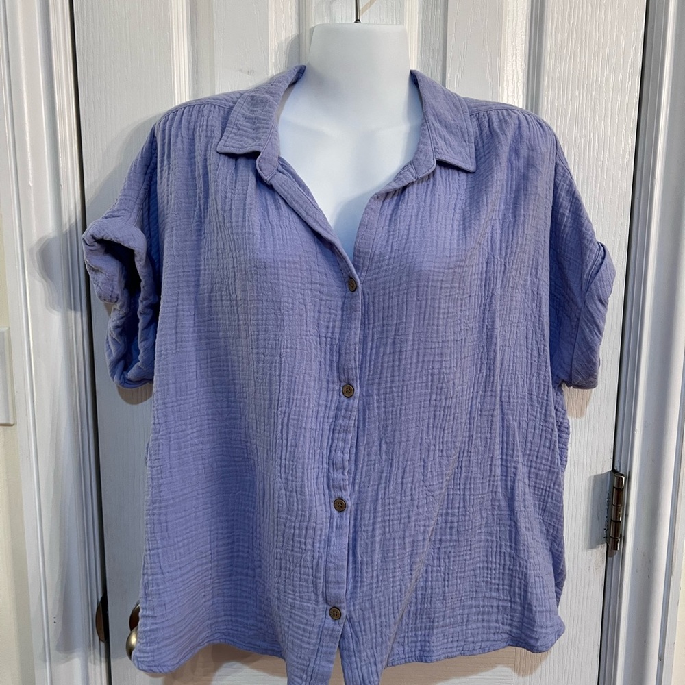 Casual Periwinkle Blue Button-Up Women's Top